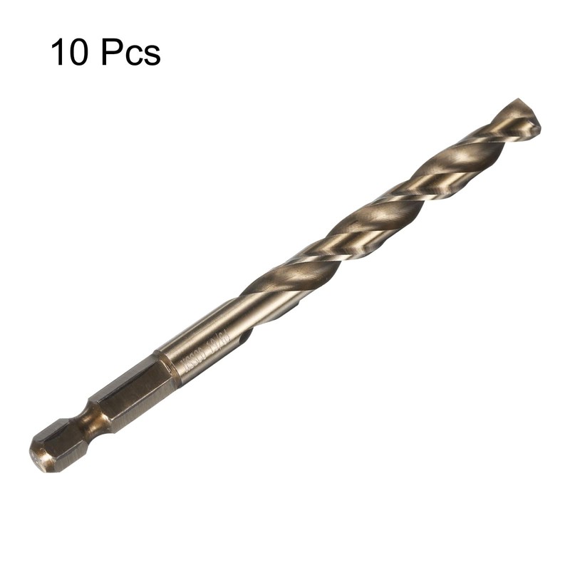 sourcing map 10pcs 1/4" Hex Shank Drill Bit 19/64" Gold