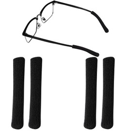 RQEJHG 4 Pcs Eyeglass Ear Cushions, Cushion Soft Anti-Slip Temple Tips Elastic Sunglasses Eyewear Retainer Fabric Spectacle Arm Sleeves Glasses Gripper Pad for Sunglasses Glasses (Black)
