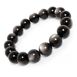 MASHISO Power Stone Bracelet, Natural Stone, Silver Obsidian, Silver Shine, For Purification, Promotes Money Luck, Work Luck, Evil Protection, Peace of Mind, Purification, Disaster Prevention