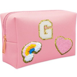 boutikpro Preppy Makeup Bag, Premium PU Leather Waterproof Pencil Pouch Cosmetic Bag with Smile Heart Rainbow Cute Preppy Travel Makeup Bag School Supplies Gift for Girls Women, G, Rainbow, Heart, Preppy