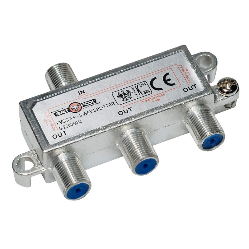 3-Way Splitter with 8 F Connector for Sat, Cable TV,