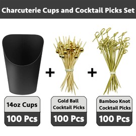 CAMKYDE [100 cups + 200 picks] 100 Pcs Charcuterie Cups with 200 Pcs Cocktail Picks (14oz, Black)