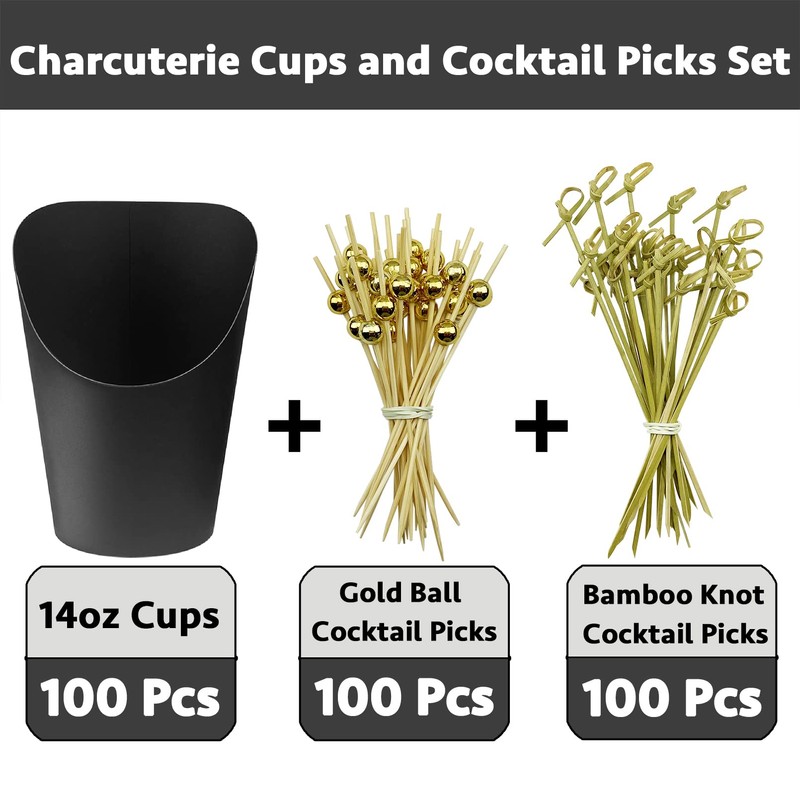 CAMKYDE [100 cups + 200 picks] 100 Pcs Charcuterie Cups