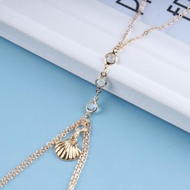 Atentuyi Layered Rhinestone Body Chain Gold Cz Necklace Crystal Bra Chain Beach Bikini Chain Wire Harness Body Accessories Summer Belly Waist Chain Boho Shell Tassel Body Jewelry for Women and Girls