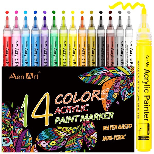 Paint Pens for Rock Painting, Acrylic Paint Markers for Pumpkin Painting Card Making Craft Stone Ceramic Glass Wood Canvas - Set of 14 Colors Acrylic Pen Craft Supplies