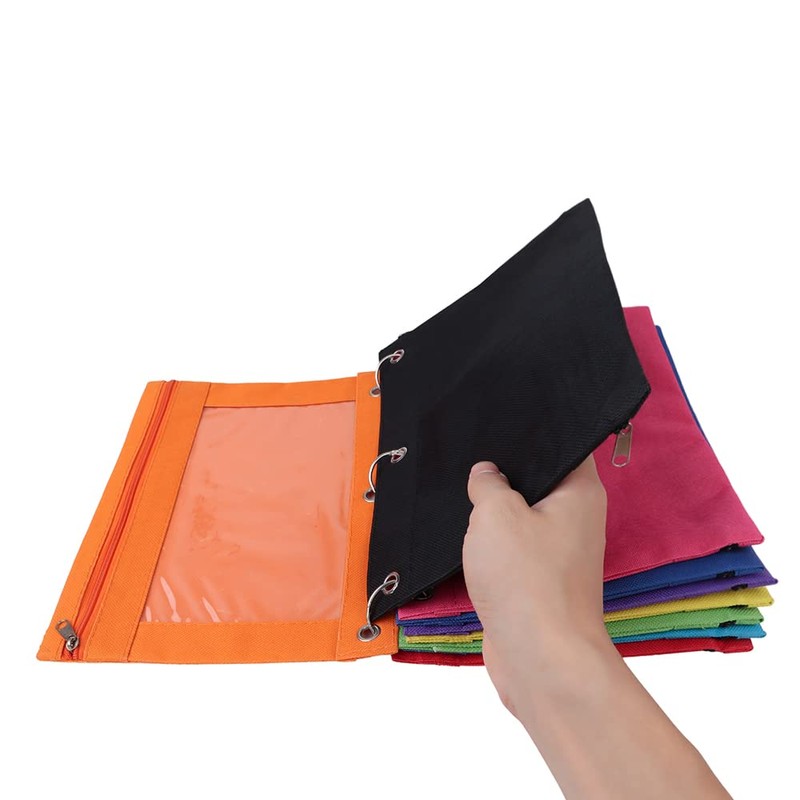 TOPTIE 6 Pack 3 Ring Binder Pencil Pouch, Zipper Stationery