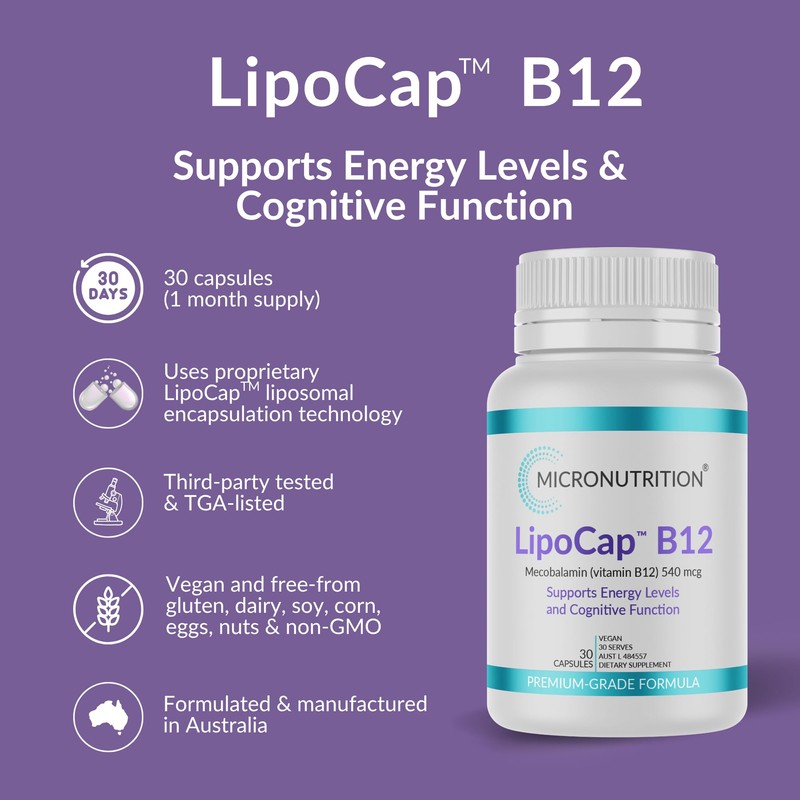 MICRONUTRITION LipoCap Vitamin B12 Supplement, Metabolically Active, Optimal Absorption, 30