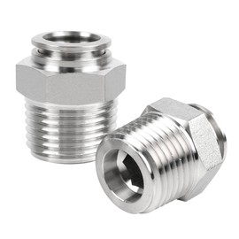 Yoebor 304 Stainless Steel Pneumatic Male Straight Adapter 1/2" OD x 3/8" NPT Male Thread Push to Connect Fitting 2pcs