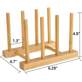 Lawei Set of 4 Bamboo Dish Rack - 3 Slots Cutting Board Racks Plate Rack Stand Pot Lid Holder for Bowl, Cup, Cutting Board and more