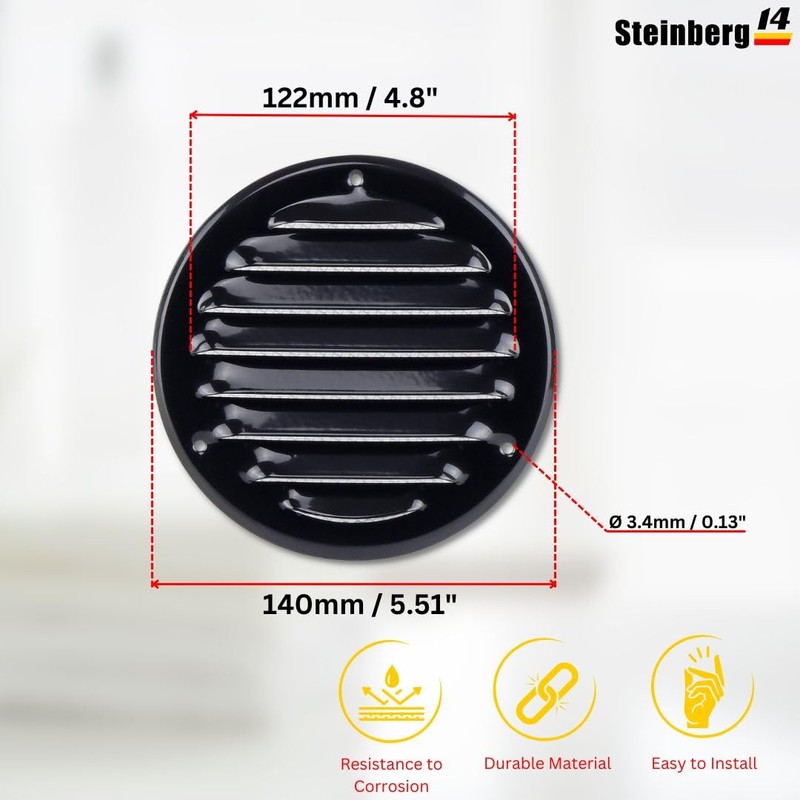 Steinberg14 Black Vent Cover 4" (Duct Opening) with Mesh -
