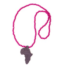 Heritage Hues Africa Map Wood Beads Necklace with Map Pendant - PURPLE