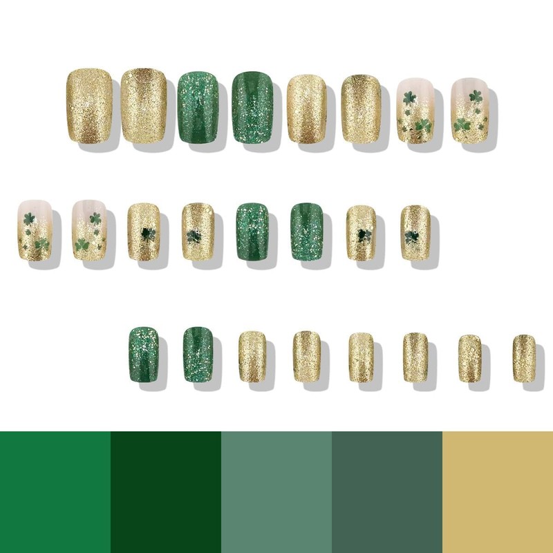 24 Pcs St. Patrick's Day Press on Nails Medium Square