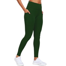 CADMUS High Waist Workout Pant for Women Yoga Leggings Pockets, Dark Green, M