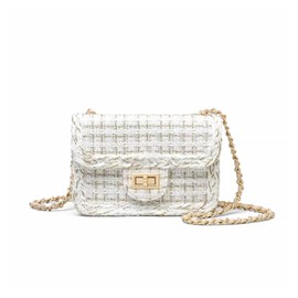 KERYHEBN Designer Shoulder Bag for Women Trendy Mini Clutch Evening Bags Quilted Chain Cross body Bag, Tweed Purses for Women, White-6