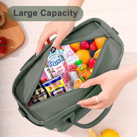 Insulated Lunch Bag for Men Women, Large Leakproof Cooler Bag with Removable Strap, Lunch Box, Reusable Adult Lunch Tote for Work, Picnic and Travel - Army Green