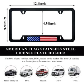 Gasedin Flag License Plate Frame, American Flag Patriotic Stainless Steel Auto Plate Cover, Vintage US Rust-Proof Vehicle License Plate Holder, Universal Car Accessories (Black&Colorful)