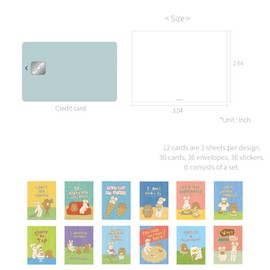 Monolike Day-by-day Card, Unmatched Friends Series.1 - Mix 36 Mini Single cards, 36 envelopes, 36 stickers Package
