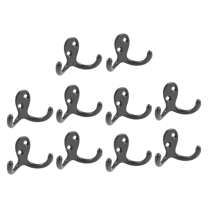 10pcs Black Double Prong Coat Hooks Wall Mounted Retro High
