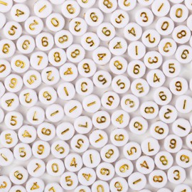 Xilitata 600Pcs Number Beads Gold Number White Round Beads 4x7mm for Friendship Bracelet Making Jewelry Making Kit
