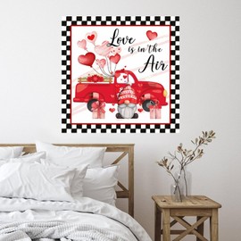 Love is in The Air Valentine's Day Bumper Wall Decoration Mural Decals Colorful Pink Red Heart Gnome Peel and Stick Wall Decal for Sofa Kids Room Party Trucks Vinyl 28in