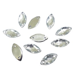 Perlin 100 x Sew-On Rhinestones for Sewing Oval, 15 x 7 mm, Crystal Acrylic Stones, Crystal Flatback for Garment, Crafts, Clothing and Bag Decoration