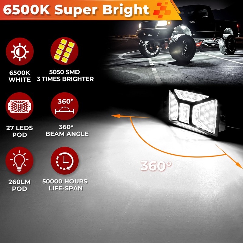 30 Pods Pure White LED Rock Lights Kit with Switch