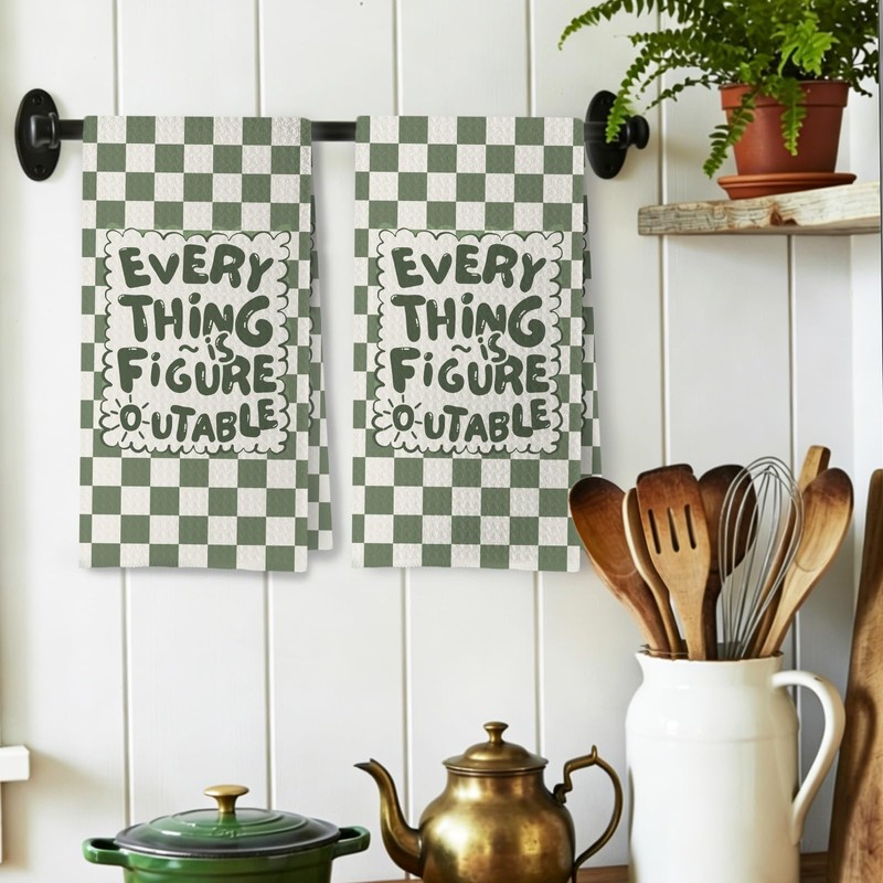 Sage Green Inspirational Kitchen Hand Towels 16x24 Inch