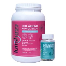 Colágeno Hidrolizado Lumihass Sabor Fresa 1.2 Kg + Détox 60 Caps I 48 Porciones I Con Omega 3 + Aguacate + Magnesio + Acido Hialurónico + Biotina I Pi