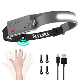 Linterna frontal recargable, linterna LED recargable con sensor de movimiento, faro de haz amplio