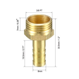 sourcing map Brass Nozzle Hose Connector x 3/8 PT Plug Pipe 8 mm de