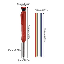 Deep Hole Marker, 2.8 mm Carpenter's Pencils Set of 3 Deep Hole Marker Pencil with 26 Pencil Leads (Built-in Sharpener) Carpenter's Pencil for Woodworking, Construction Site, Craftsman