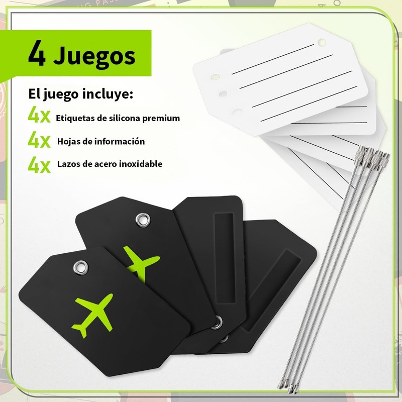 Timotech Set de 4 Etiquetas de Silicona para Equipaje, Etiquetas