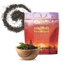 English Breakfast Tea, Organic Loose Leaf Black Tea – Robust, Full-Bodied, Classic Blend – Drink Hot or Iced – 4 oz Resealable Bag (Makes 50 Cups) – The Elegant Elephant