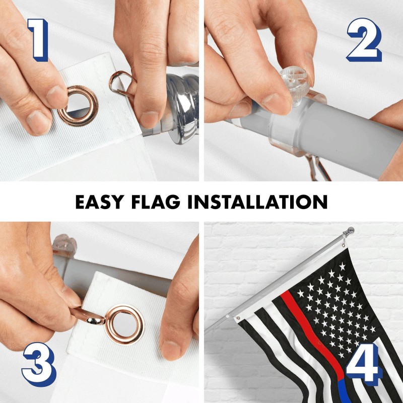 G128 5 Feet Tangle Free Spinning Flagpole (Silver) Thin Blue&Red