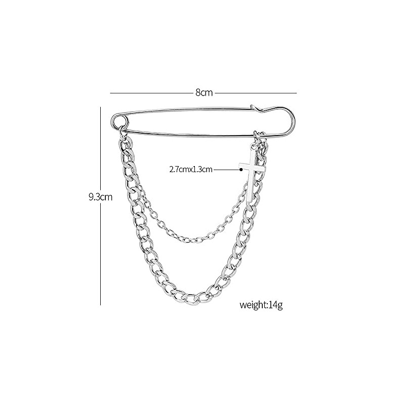 Long Chain Cross Brooch Pin Retro Silver Pin for Men