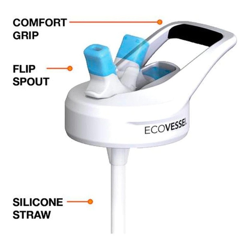 EcoVessel Adults & Kids Replacement Straw Lid, White with Grey