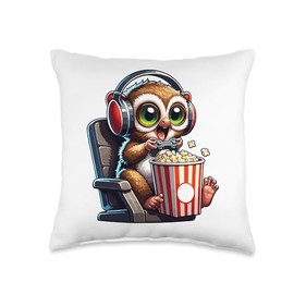 Gamer Lemur Popcorn Gaming Chair Headphones Games Player Throw Pillow