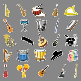Pack of 50 Musical Instruments Stickers Pack Musical Instrument Sticker Set Waterproof Vinyl Stickers for Laptop Children Cars Motorcycle Bicycle Skateboard Luggage Suitcase Computer Sticker Graffiti