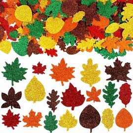Lyqaq Autumn Stickers,200pcs Fall Glitter Craft Stickers,Maple Leaf Sticker,Various Autumn Leaf Decorations,Autumn Crafts for Kids Thanksgiving Party Favors DIY Fall Craft Decorations