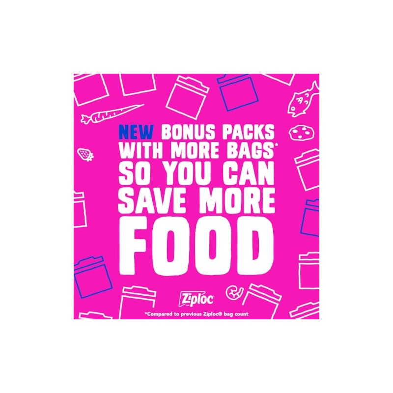 Ziploc Sandwich and Snack Bags with EasyGuide Texture, Plastic Storage