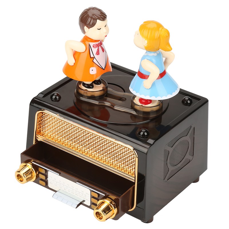 Retro Radio Shape with Lovely Dolls Storage Music Box Wedding