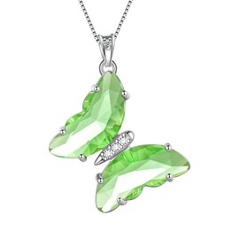 Green Butterfly Heart Necklace Women 925 Sterling Silver Animal Butterflies Green Pendant Crystal Wedding Birthday Jewelry DP0311Q