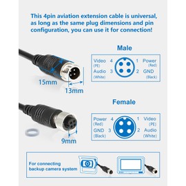 INSEETECH 4 Pin Camera Extension Cable for Backup Camera, Aviation Extension - Waterproof Video Power Cord for RV Truck Trailer Bus - Shielded Pure Copper Wire Rear View System CCTV Monitor (65FT/20M)