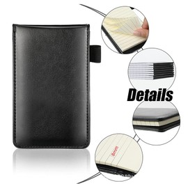 4 Pcs Small Pocket Notepad, Mini Notebook Set Includes 1 Black Leather Notebook 5.51x3.23inch with 50 Sheets of Lined Paper, 3 Replacement Notepad Memo Book Refills with 30 Lined Paper Per Note Pad