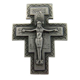 Fine Pewter San Damiano Crucifix Cross Auto Visor Clip, 2 1/4 Inch
