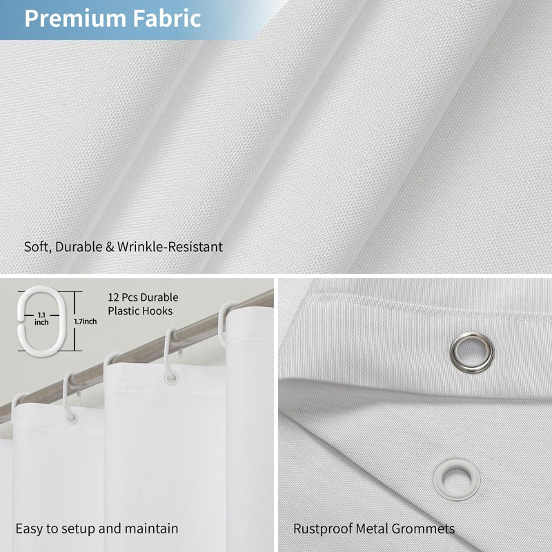 THAIGEE 2-in-1 Waterproof Fabric Shower Curtain or Liner,Linen Textured,Breathable TPU