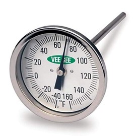 Vee Gee 039-82200-36 Dial Thermometer, 3" Dial Diameter, 0 to 200 Degree F Range, 2 Degree F Subdivision, 36" Stem Length, 0.313" Stem Diameter