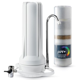 iSpring CT10-W Countertop Water Filter, Multi-Layer Faucet Water Filter System with Versatile Faucet Adapter, Reduces Heavy Metals, Bad Odor, and Chlorine, White
