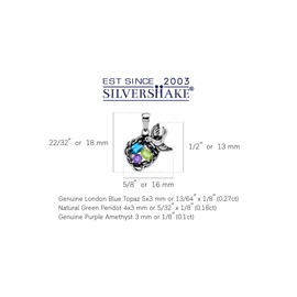 Silvershake Genuine London Blue Topaz, Green Peridot and Purple African Amethyst 925 Sterling Silver Bird Nest Gemstone Pendant Family Birthstone Jewelry
