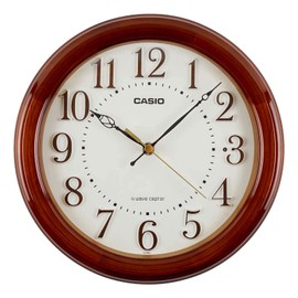 CASIO(カシオ) 掛け時計 電波 ブラウン 直径24cm アナログ 木枠 夜間秒針停止 置き掛け兼用 IQ-880J-5JF